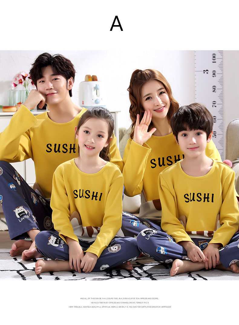 Cartoon cotton long-sleeved family suit mother and daughter summer air-conditioned home service on sale 3