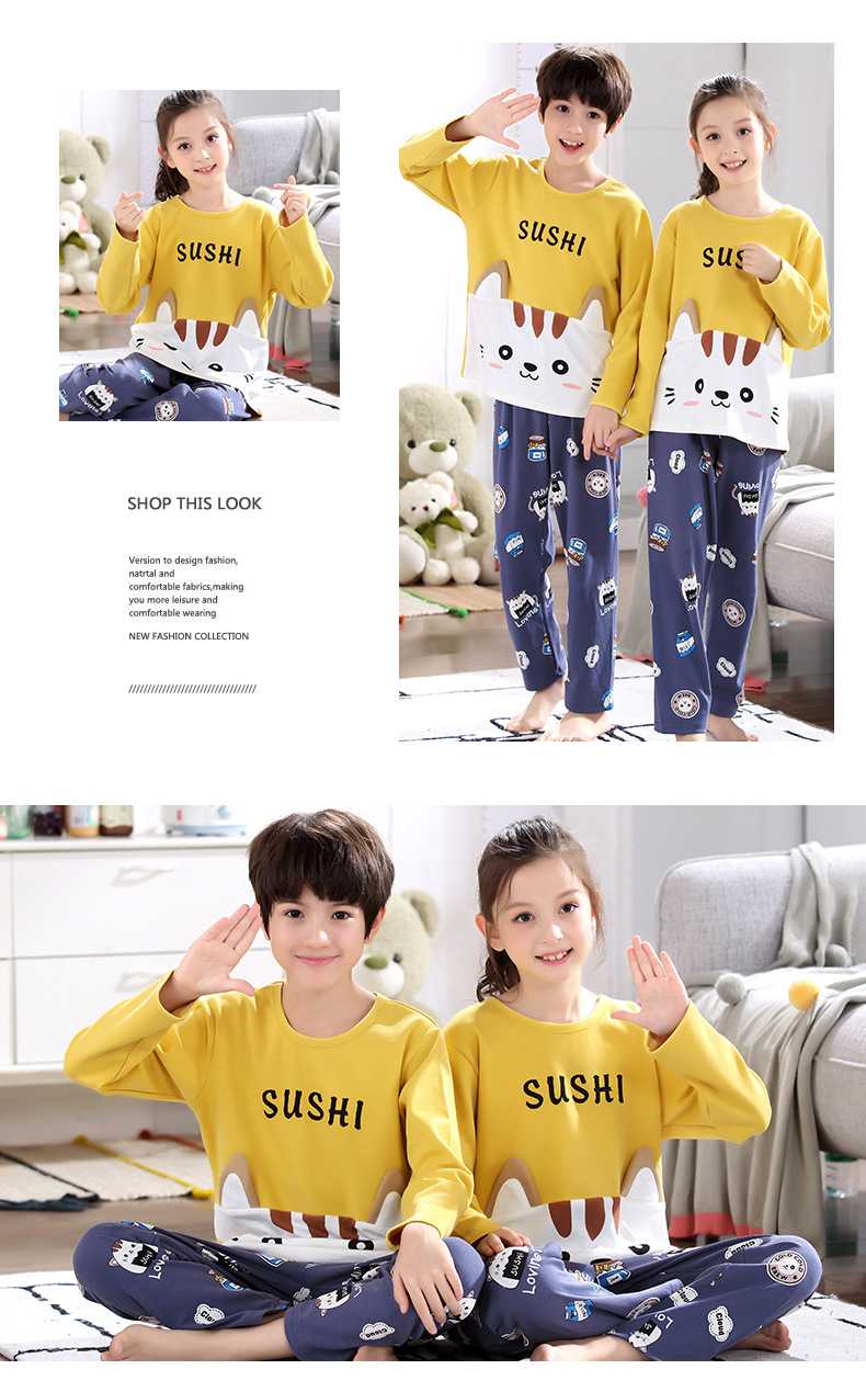 Cartoon cotton long-sleeved family suit mother and daughter summer air-conditioned home service on sale 4