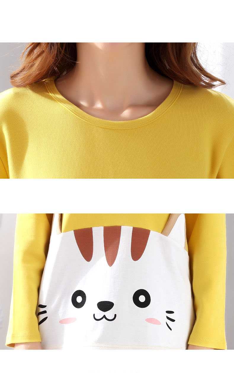 Cartoon cotton long-sleeved family suit mother and daughter summer air-conditioned home service on sale 5