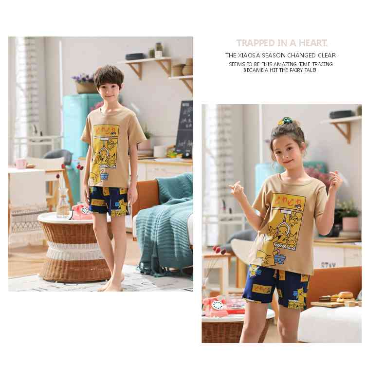Summer Cotton short-sleeved parent-child family wear small and medium-sized Pikachu Pajamas on sale 6