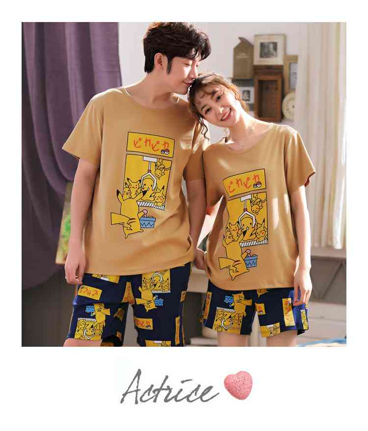 Summer Cotton short-sleeved parent-child family wear small and medium-sized Pikachu Pajamas on sale 1