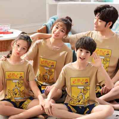 Summer Cotton short-sleeved parent-child family wear small and medium-sized Pikachu Pajamas on sale 2