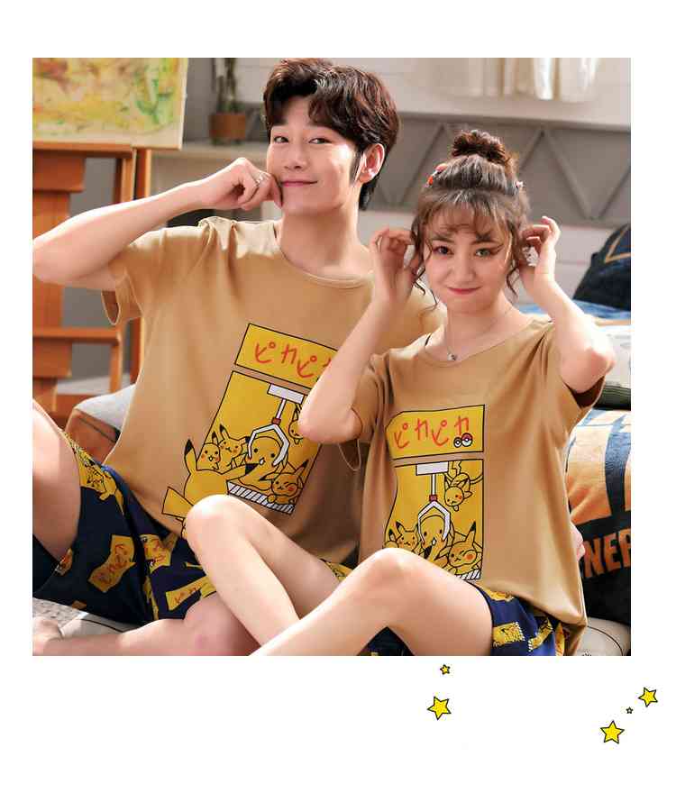 Summer Cotton short-sleeved parent-child family wear small and medium-sized Pikachu Pajamas on sale 4