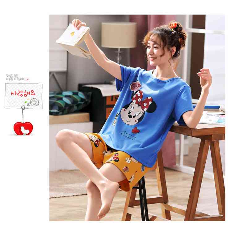 Summer Mickey Mouse Pajamas cotton short-sleeved family outfit parent-child home service on sale