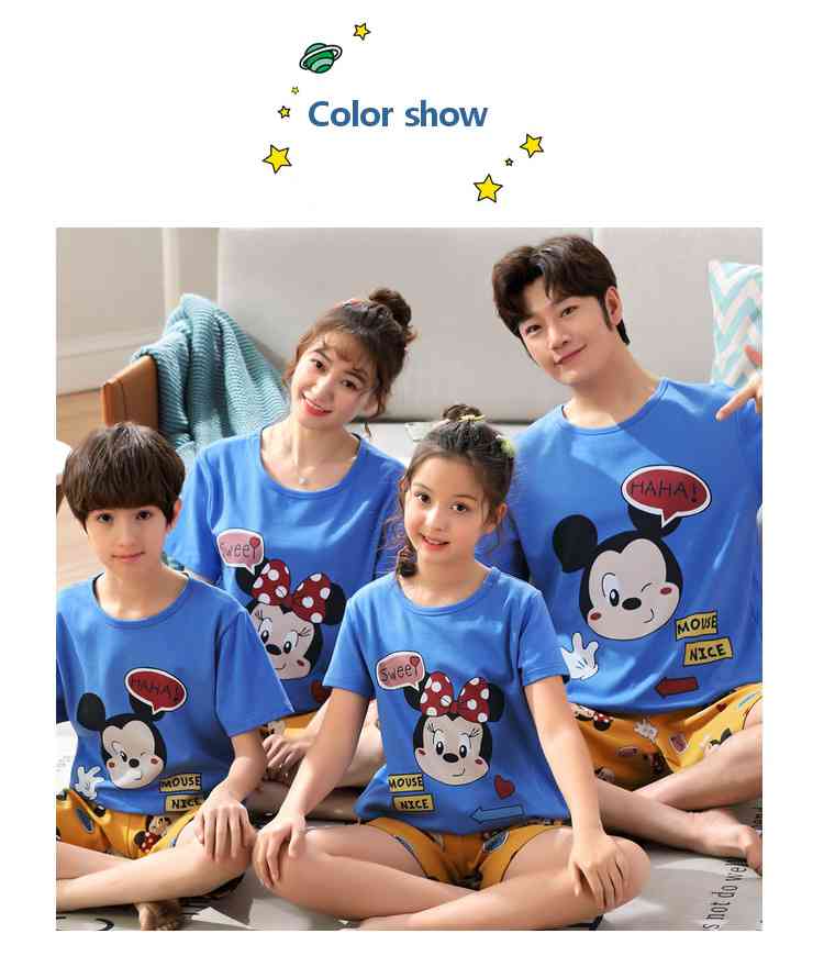 Summer Mickey Mouse Pajamas cotton short-sleeved family outfit parent-child home service on sale
