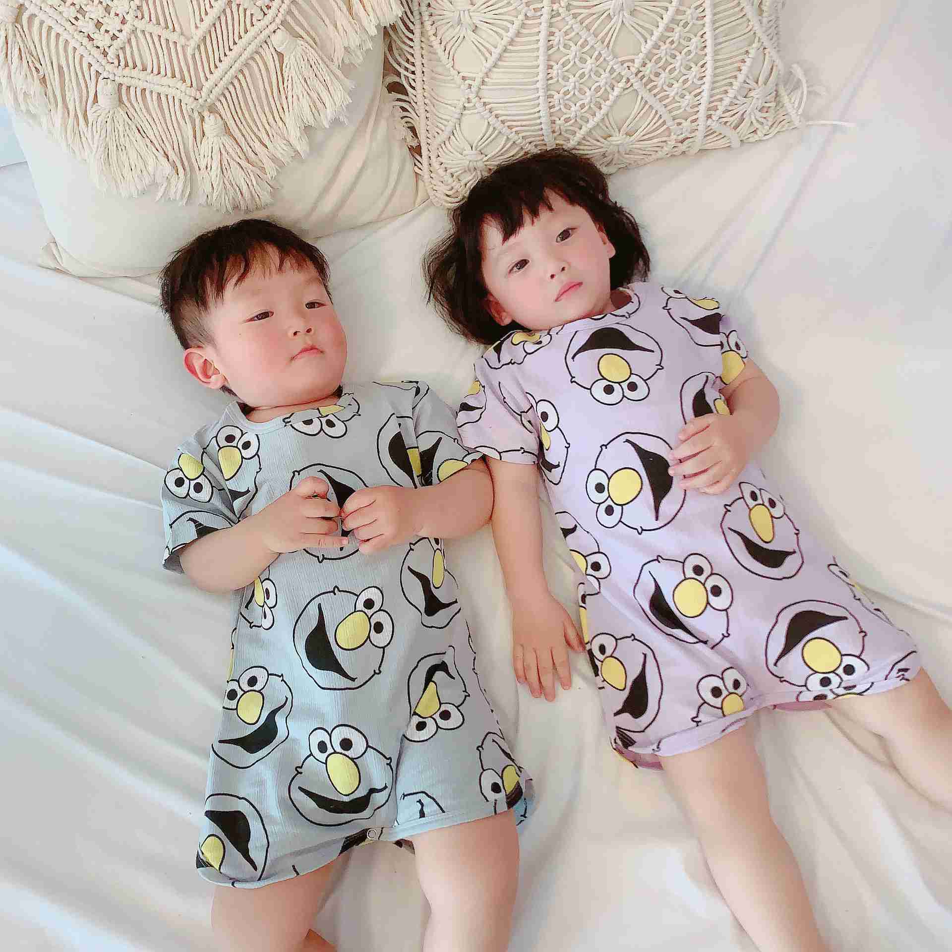 Summer mother and daughter parent-child anti-kick Siamese cartoon short-sleeved pajamas clothing on sale