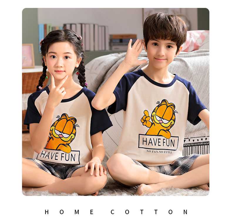 Short-sleeved cotton a family of three summer wear thin style home service suit on sale 15