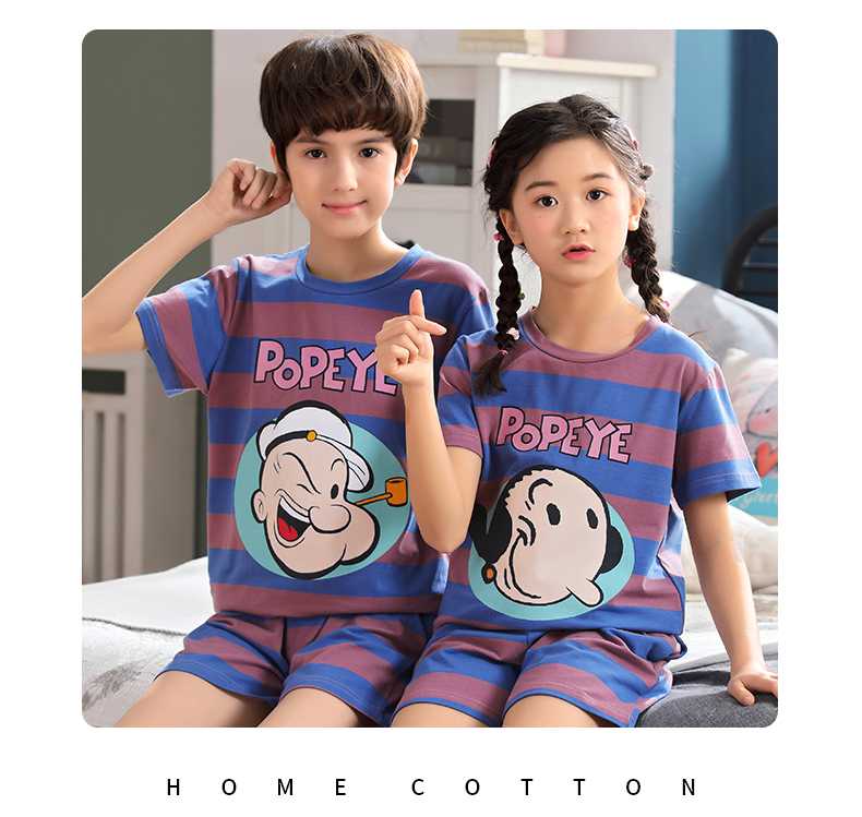 Short-sleeved cotton a family of three summer wear thin style home service suit on sale 18