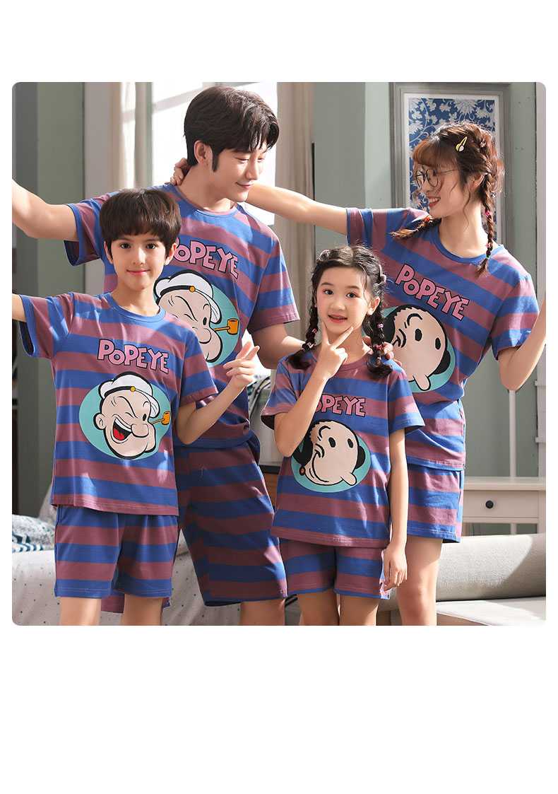Short-sleeved cotton a family of three summer wear thin style home service suit on sale 23