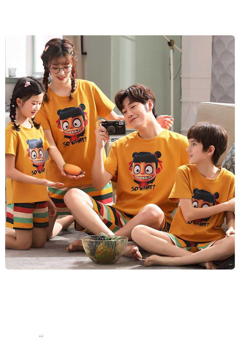 Short-sleeved cotton a family of three summer wear thin style home service suit on sale 42
