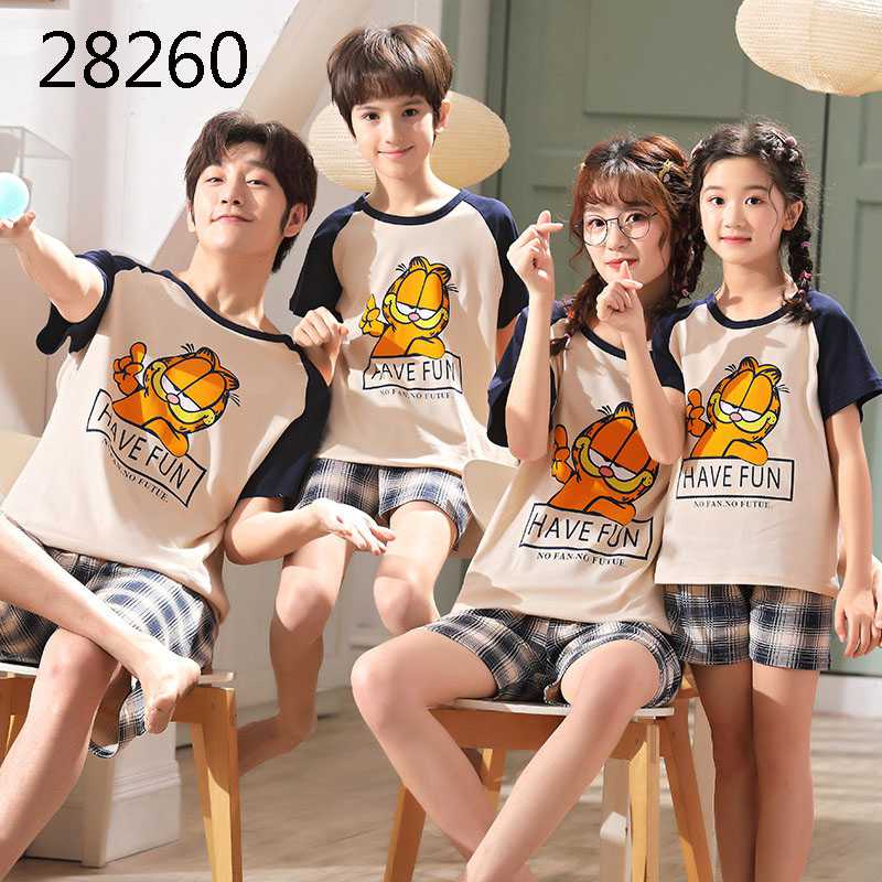 Short-sleeved cotton a family of three summer wear thin style home service suit on sale 5