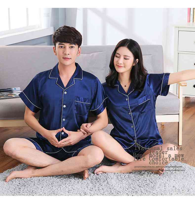 Short-sleeved casual family Suit Ice Silk Couple Home Service on sale 7