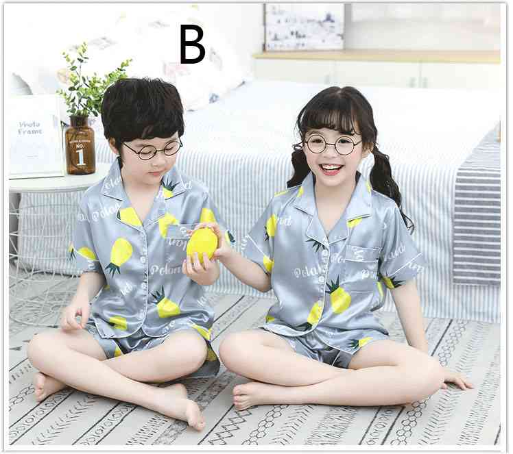 Summer Family Of Three Short Sleeve Mother And Child Cute Cartoon Pajamas on sale 7