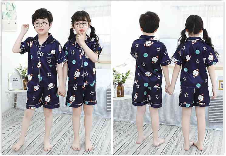Summer Family Of Three Short Sleeve Mother And Child Cute Cartoon Pajamas on sale 8