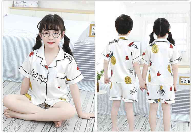 Summer Family Of Three Short Sleeve Mother And Child Cute Cartoon Pajamas on sale 10