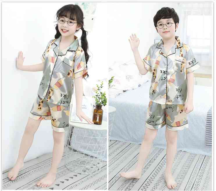 Summer Family Of Three Short Sleeve Mother And Child Cute Cartoon Pajamas on sale 15
