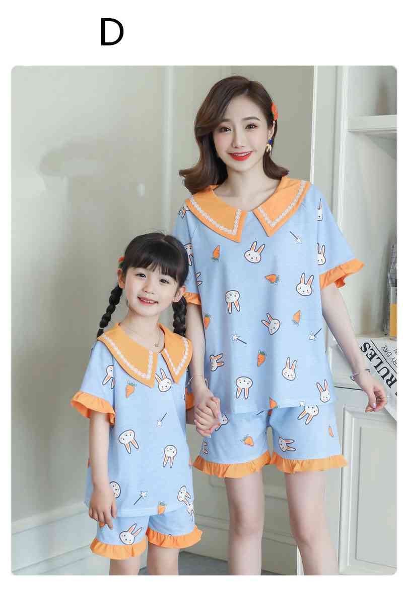 Summer short-sleeved cotton doll collar sweet princess style parent-child pajamas shorts suit on sale 6