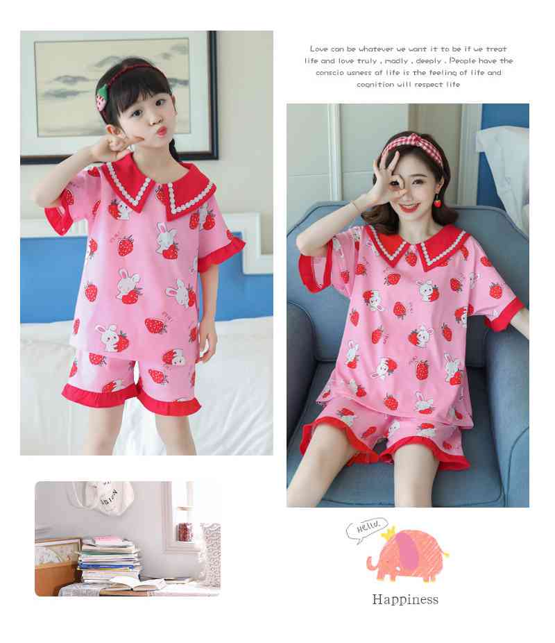 Summer short-sleeved cotton doll collar sweet princess style parent-child pajamas shorts suit on sale 8