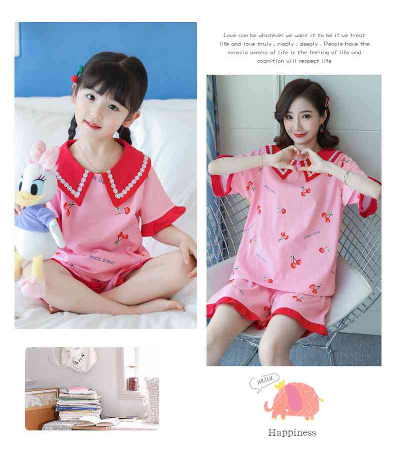 Summer short-sleeved cotton doll collar sweet princess style parent-child pajamas shorts suit on sale 1