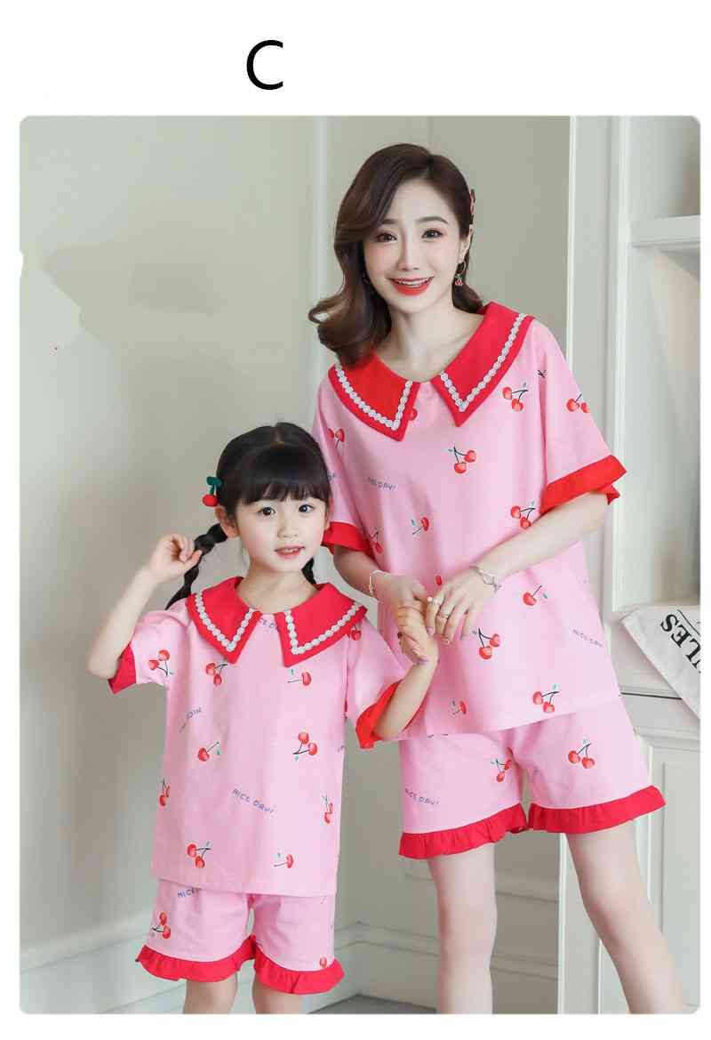 Summer short-sleeved cotton doll collar sweet princess style parent-child pajamas shorts suit on sale 5