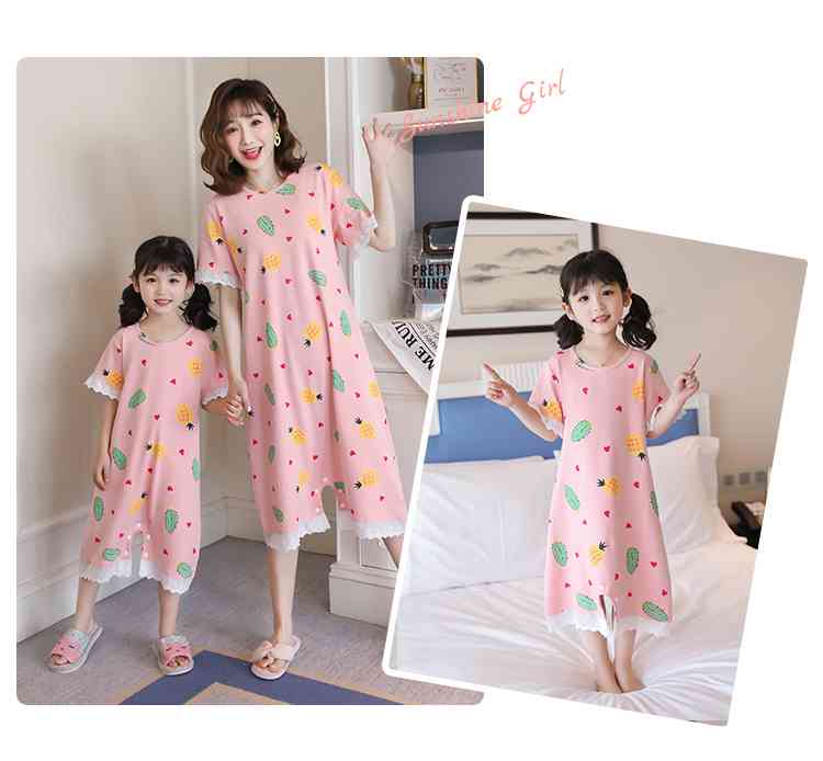 Nightdresses summer short-sleeved parent-child one-piece pajamas Suit on sale 6