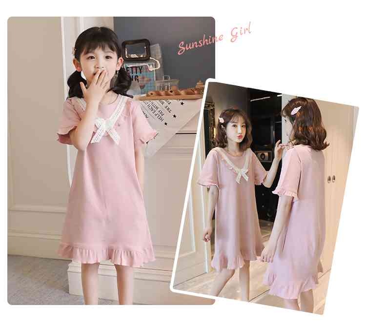 Nightdresses summer short-sleeved parent-child one-piece pajamas Suit on sale 7