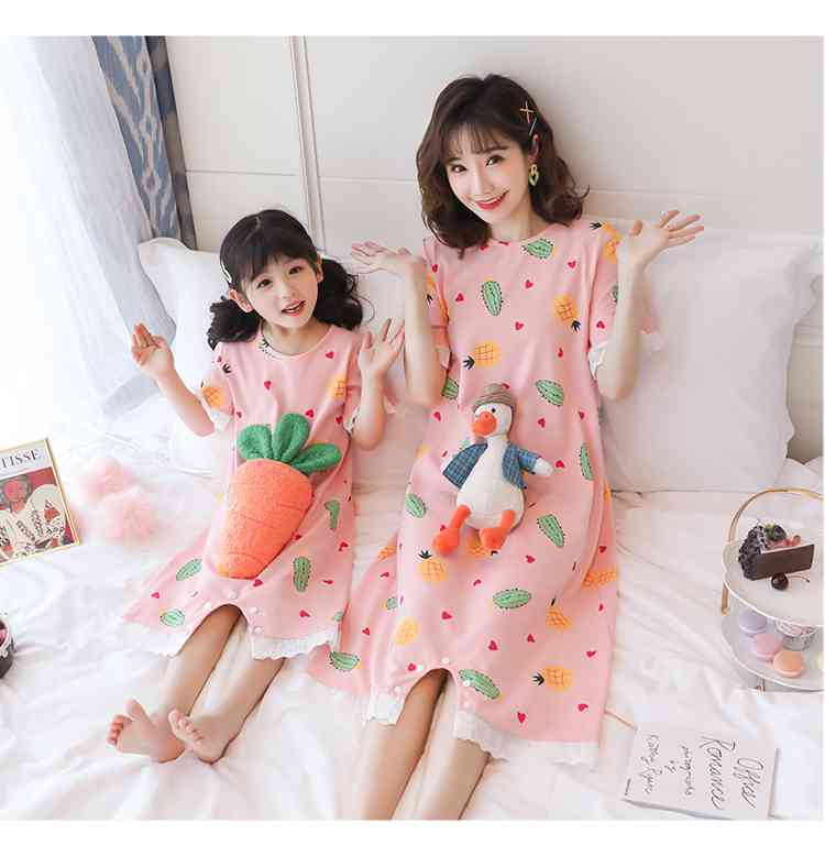Nightdresses summer short-sleeved parent-child one-piece pajamas Suit on sale 13