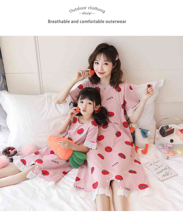 Nightdresses summer short-sleeved parent-child one-piece pajamas Suit on sale 14