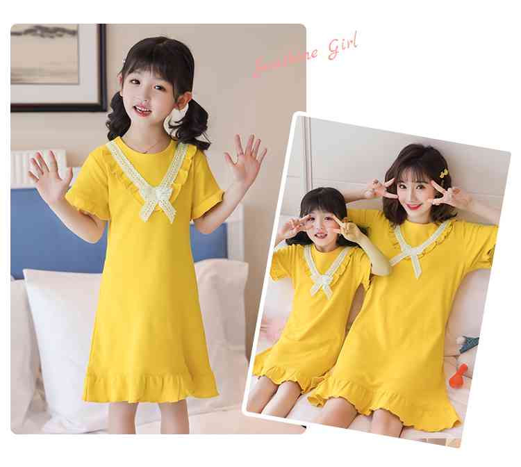 Nightdresses summer short-sleeved parent-child one-piece pajamas Suit on sale 15