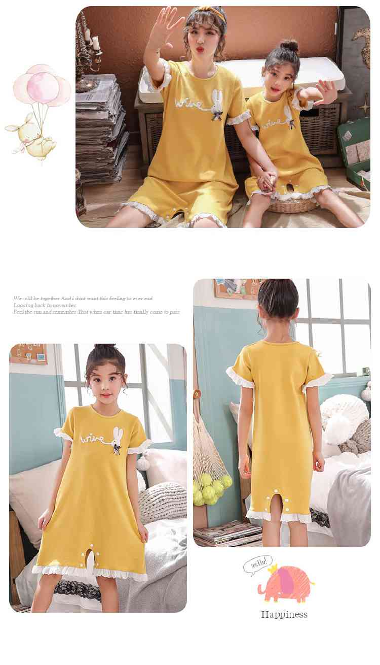 Nightdresses summer short-sleeved parent-child one-piece pajamas Suit on sale 18