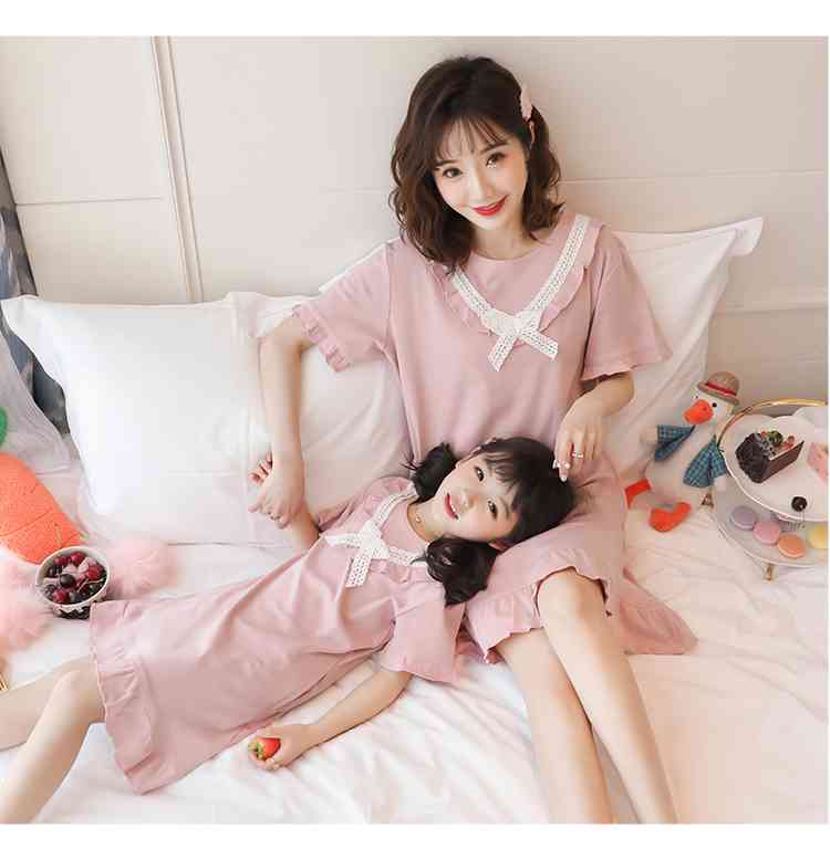 Nightdresses summer short-sleeved parent-child one-piece pajamas Suit on sale 4