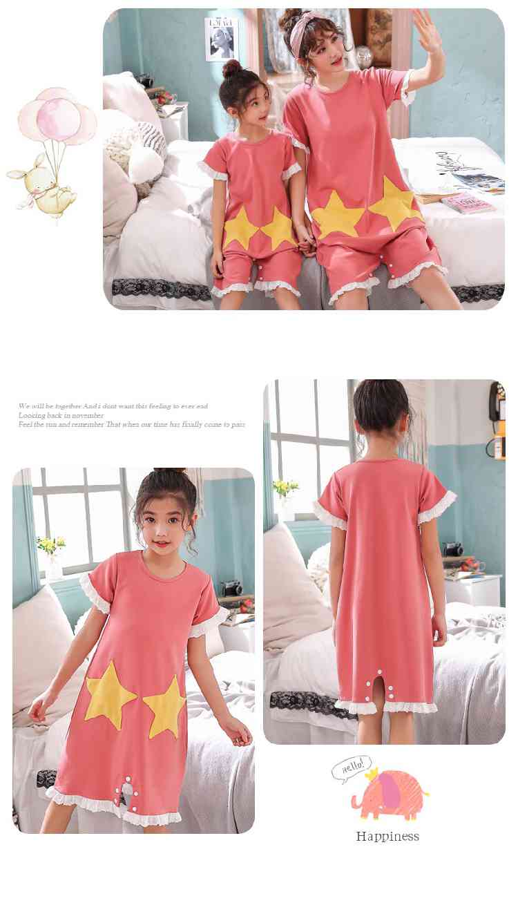 Nightdresses summer short-sleeved parent-child one-piece pajamas Suit on sale 5