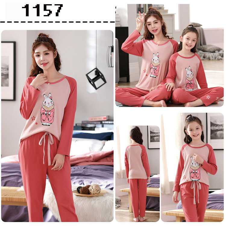 Spring long-sleeved cartoon print mother and daughter parent-child cotton home wear on sale 6