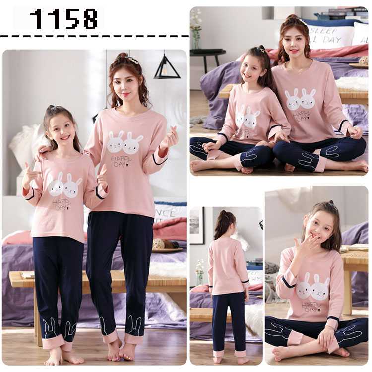 Spring long-sleeved cartoon print mother and daughter parent-child cotton home wear on sale 7