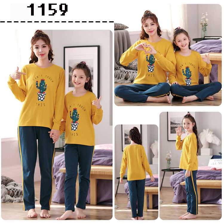 Spring long-sleeved cartoon print mother and daughter parent-child cotton home wear on sale 8