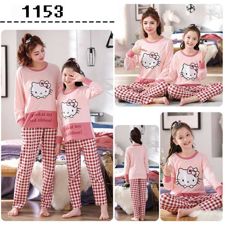 Spring long-sleeved cartoon print mother and daughter parent-child cotton home wear on sale 2