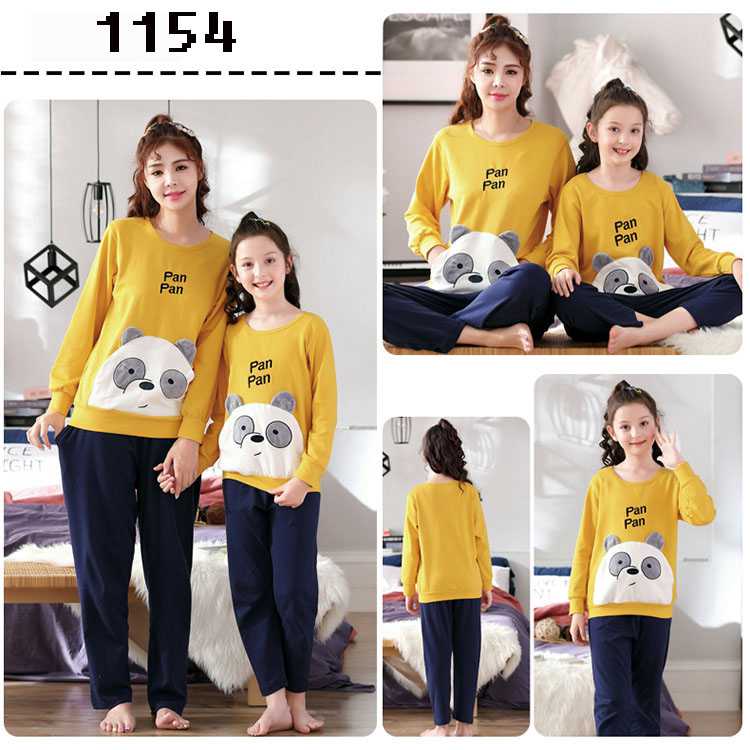 Spring long-sleeved cartoon print mother and daughter parent-child cotton home wear on sale 3