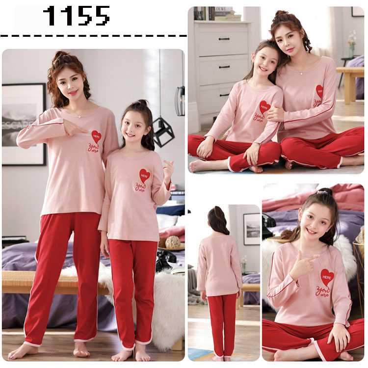 Spring long-sleeved cartoon print mother and daughter parent-child cotton home wear on sale 4