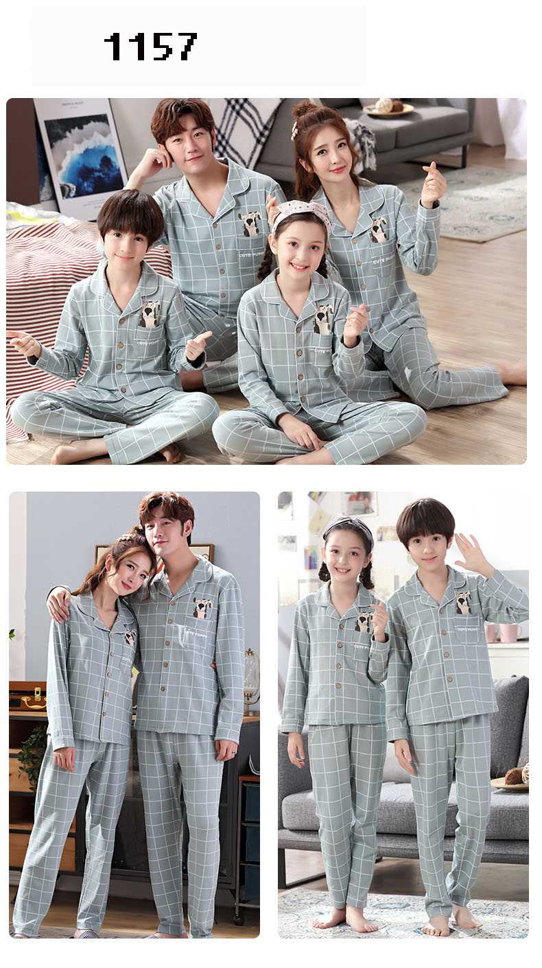 Spring a family of three long-sleeved night wear cotton pajamas home service on sale 8
