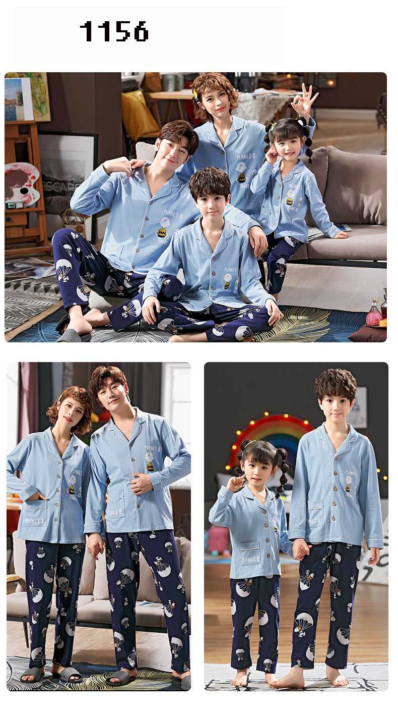 Spring a family of three long-sleeved night wear cotton pajamas home service on sale 9