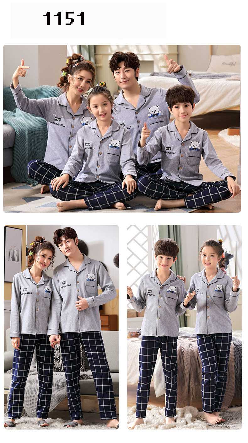 Spring a family of three long-sleeved night wear cotton pajamas home service on sale 1