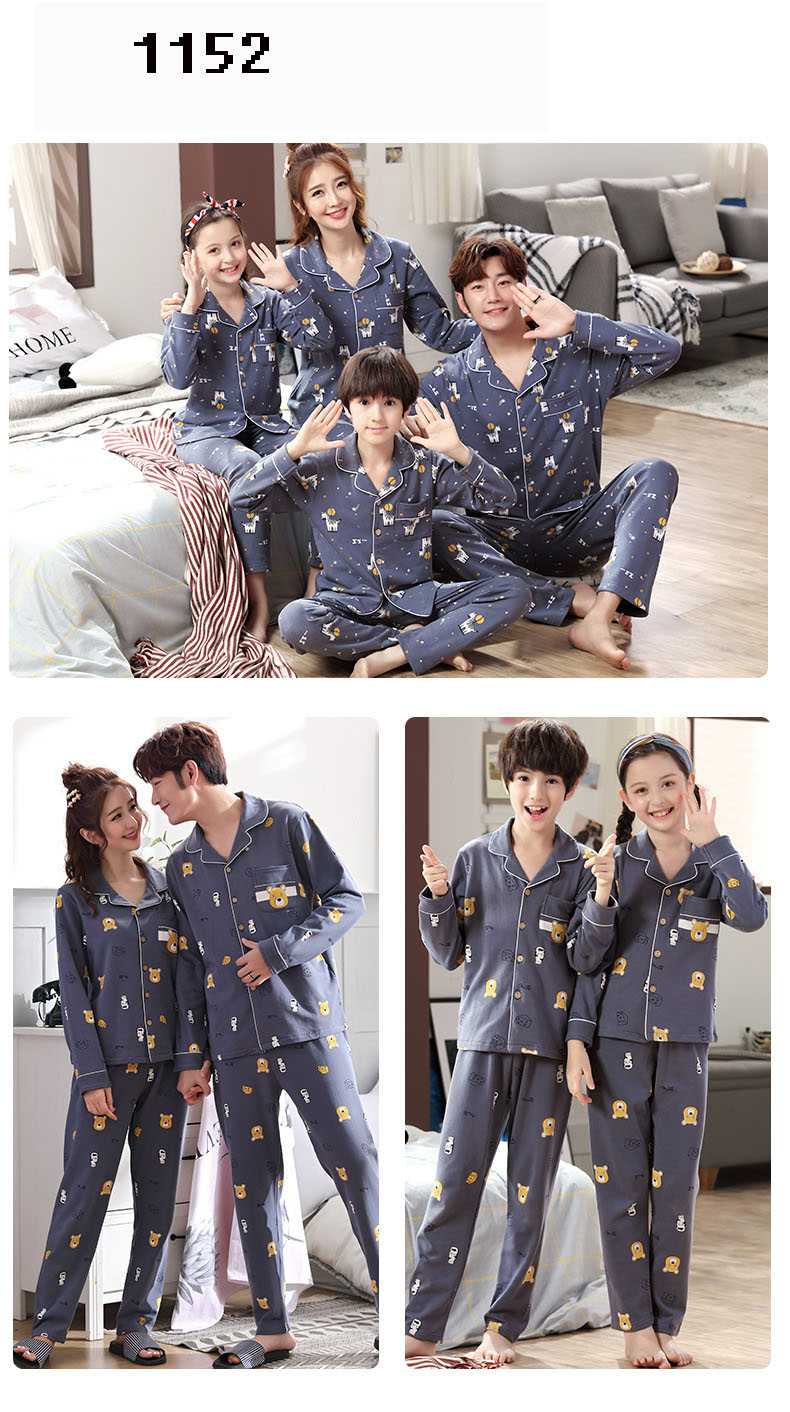 Spring a family of three long-sleeved night wear cotton pajamas home service on sale 2