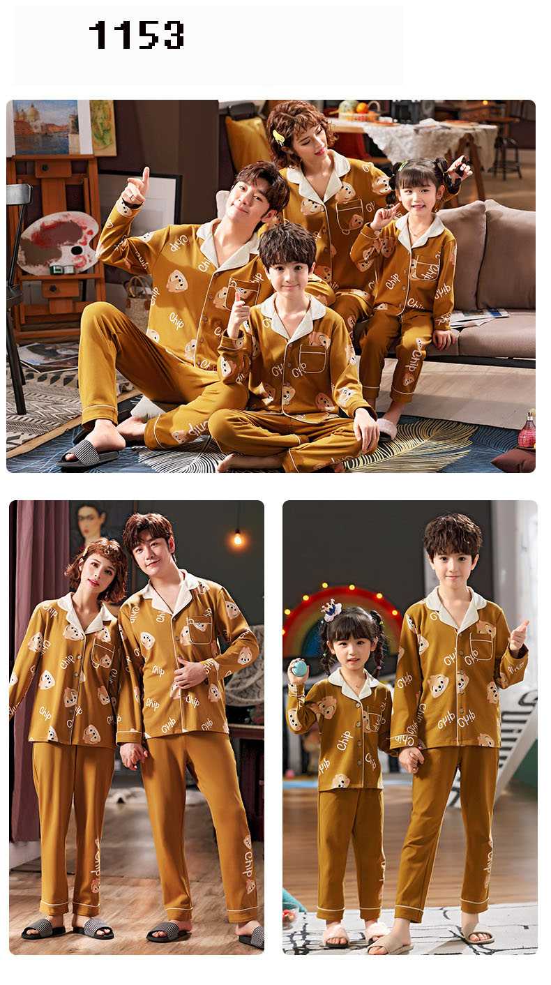 Spring a family of three long-sleeved night wear cotton pajamas home service on sale 3