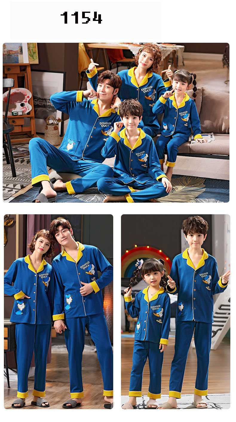 Spring a family of three long-sleeved night wear cotton pajamas home service on sale 4
