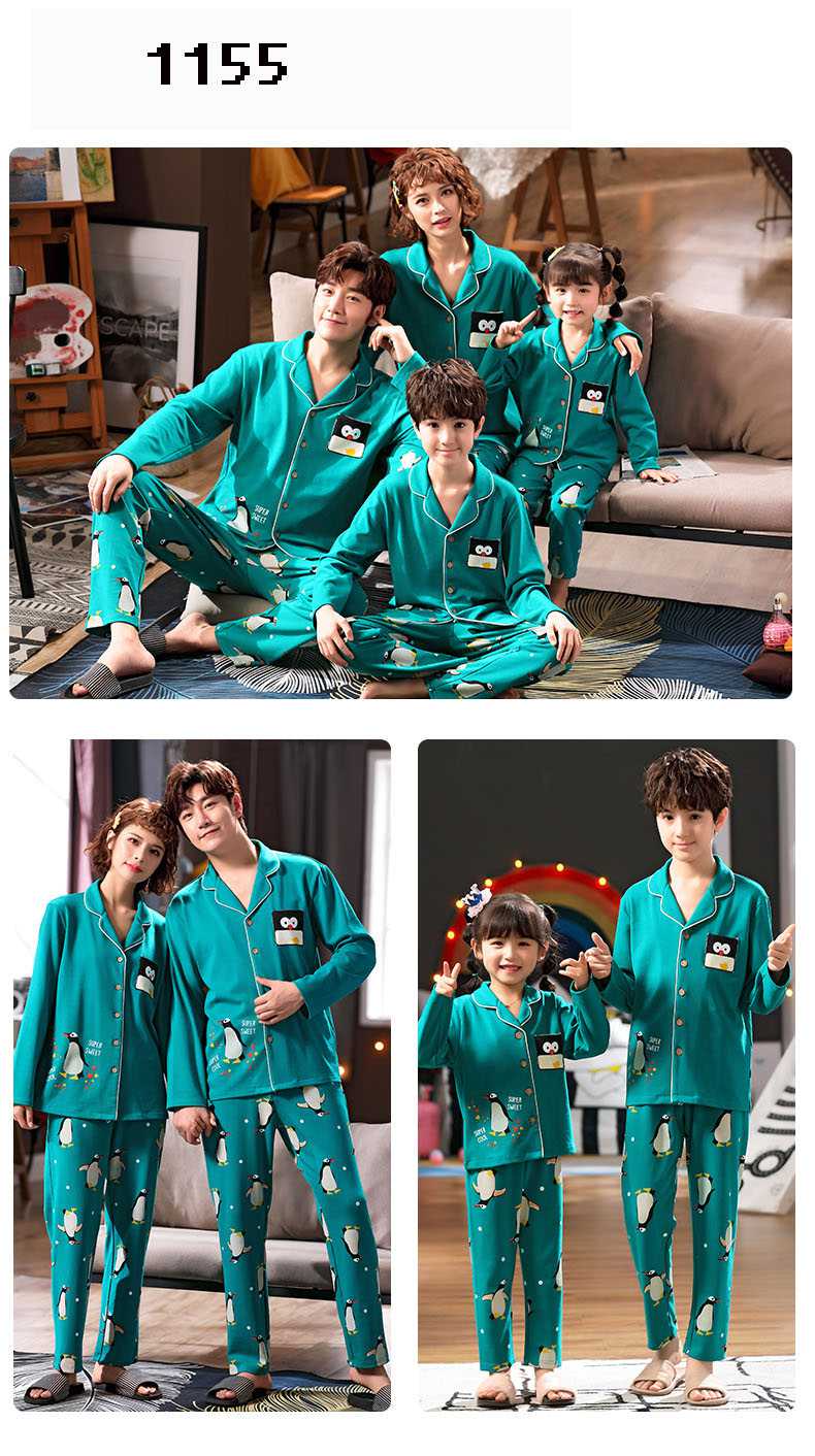 Spring a family of three long-sleeved night wear cotton pajamas home service on sale 5