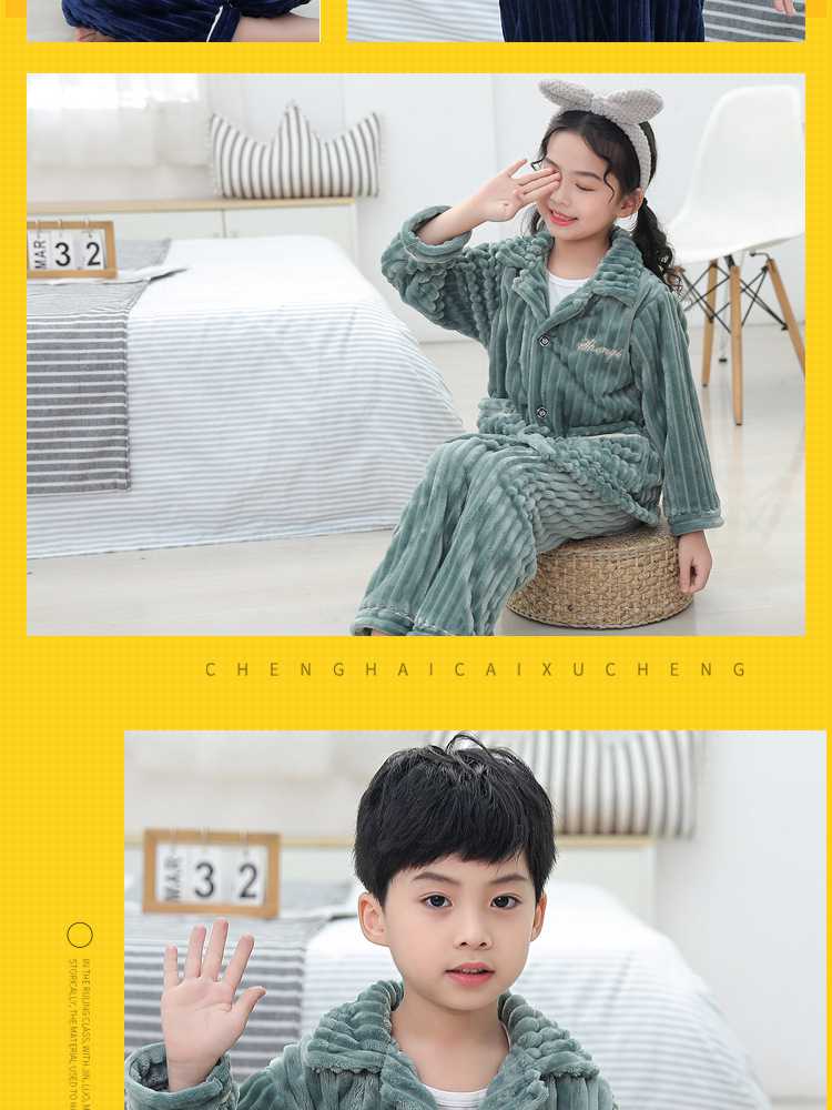 Children's flannel family wear thick Korean pajamas set home service on sale 6