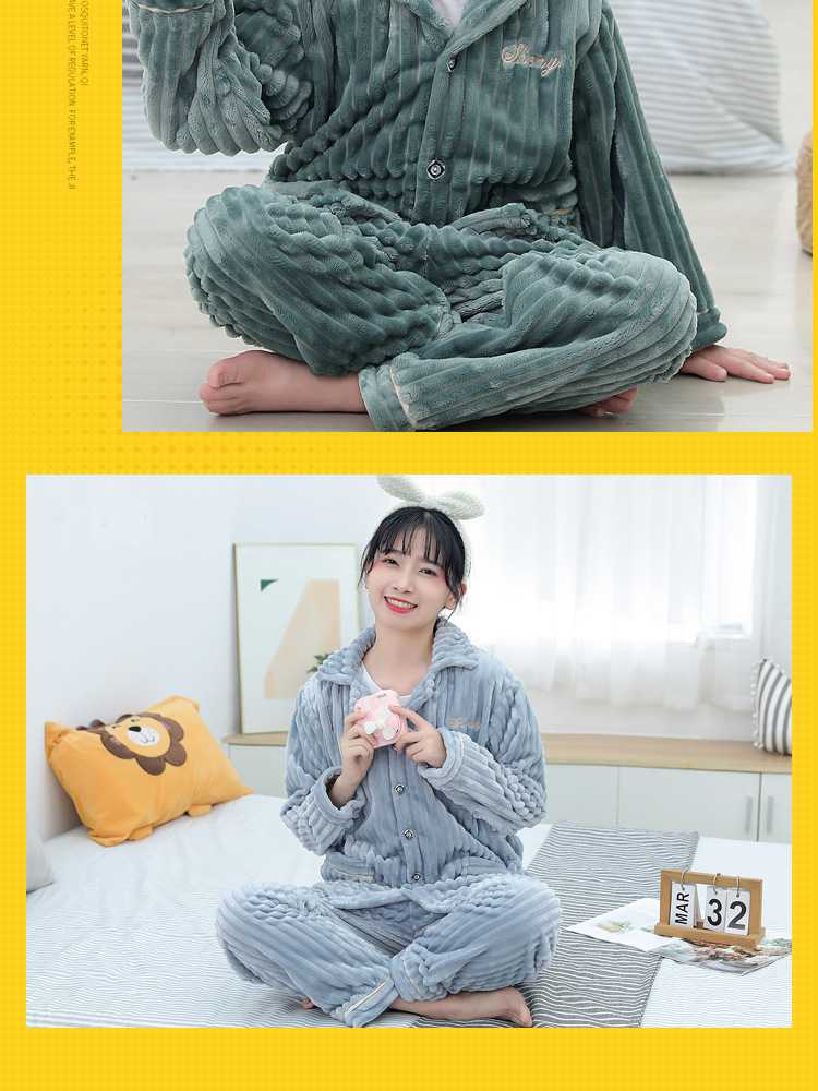 Children's flannel family wear thick Korean pajamas set home service on sale 10