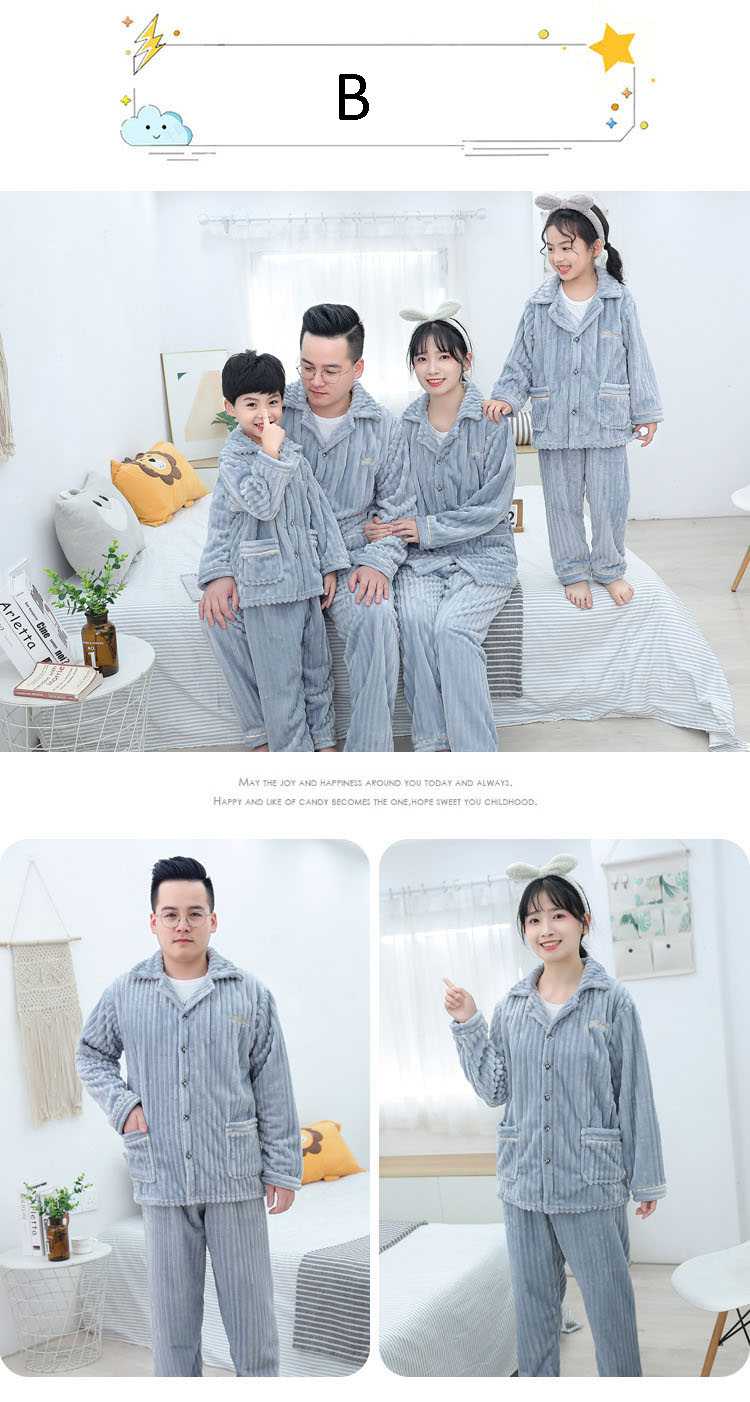 Children's flannel family wear thick Korean pajamas set home service on sale 1