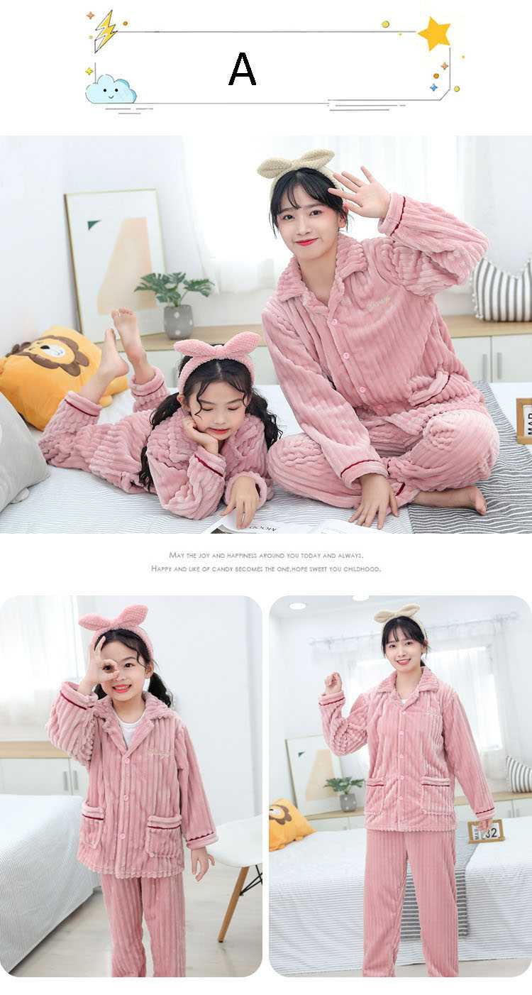 Children's flannel family wear thick Korean pajamas set home service on sale 2