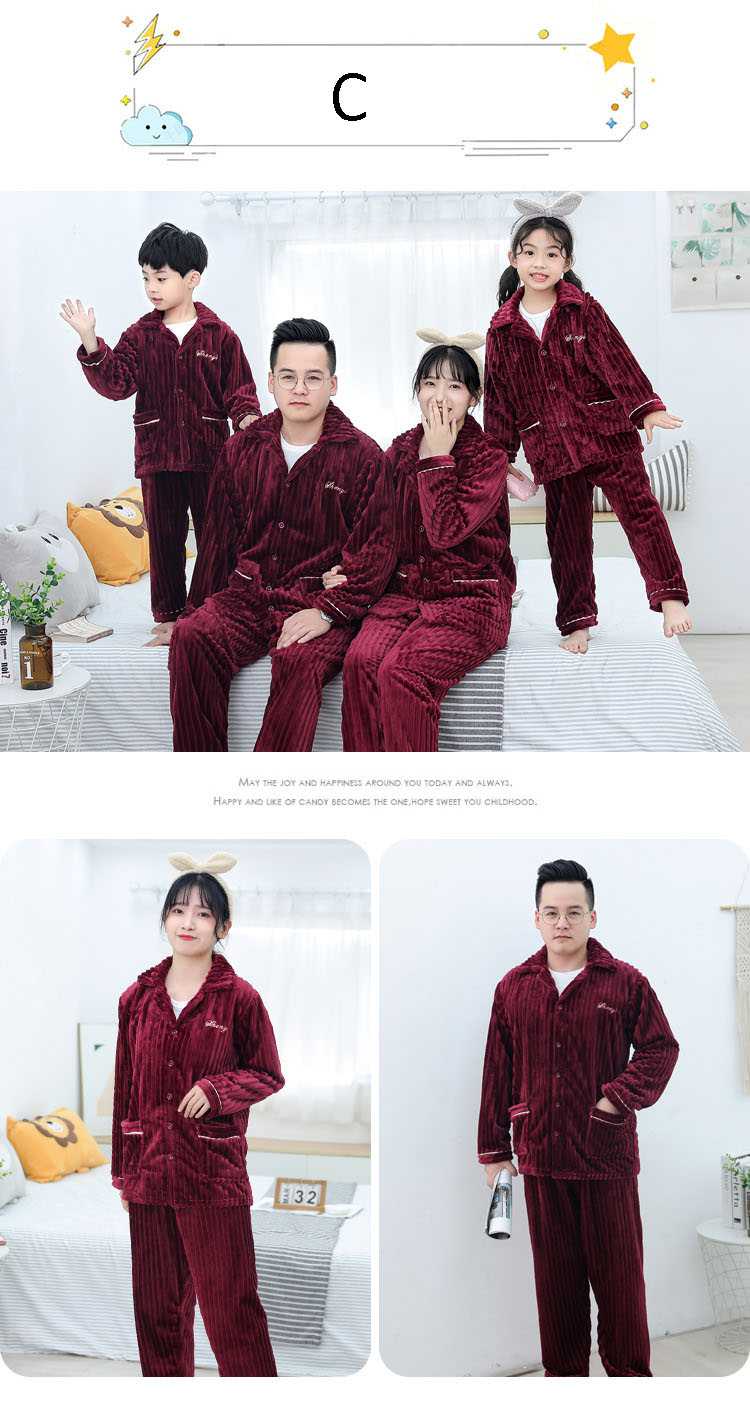 Children's flannel family wear thick Korean pajamas set home service on sale 3